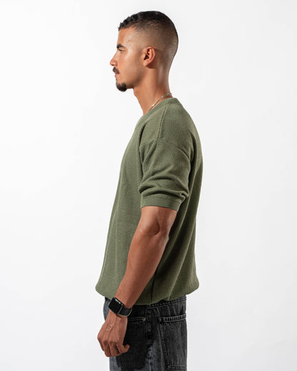 Dotted Knit Tee in Olive