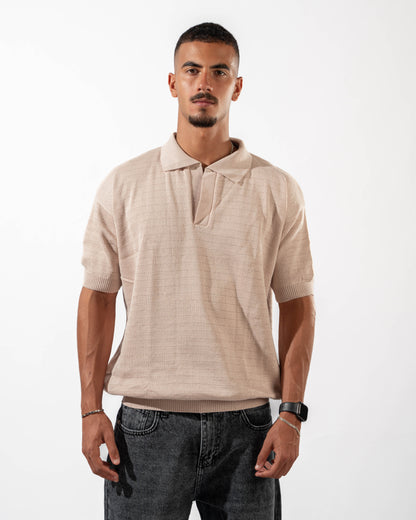 Dotted Knit Polo in Beige