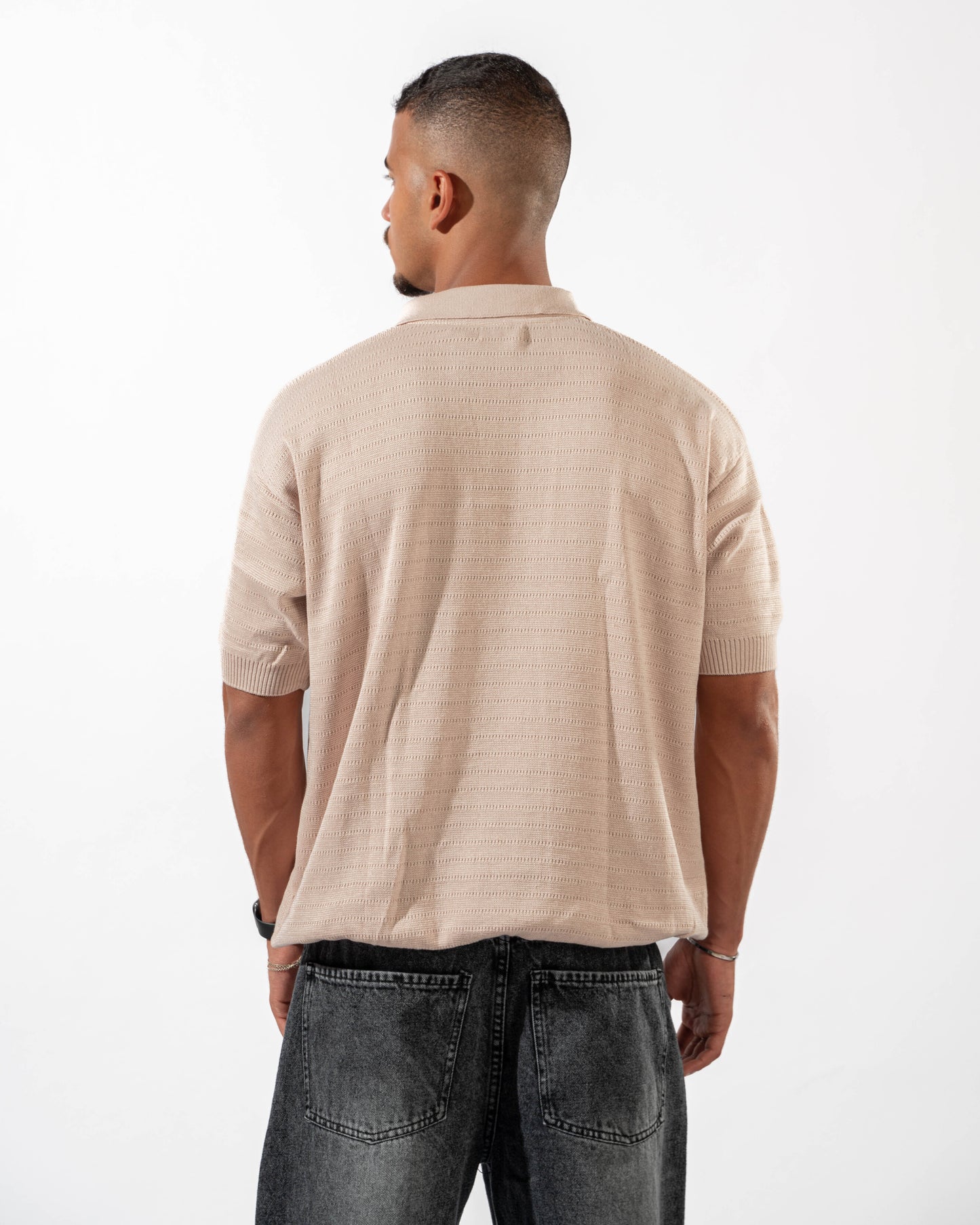 Dotted Knit Polo in Beige