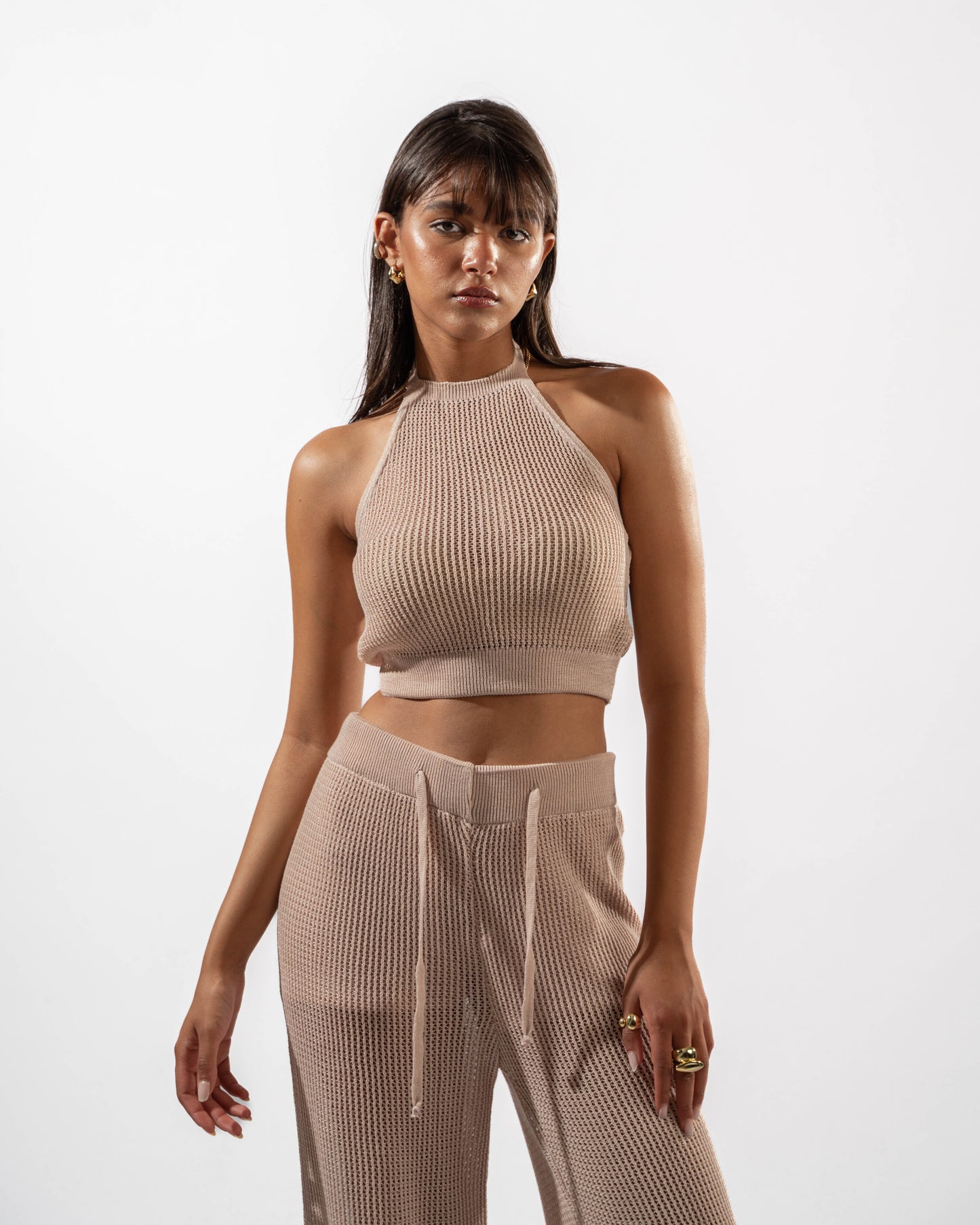 Knitted Crop Top in Beige