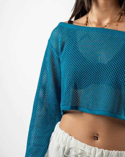 Blue Fishnet Top