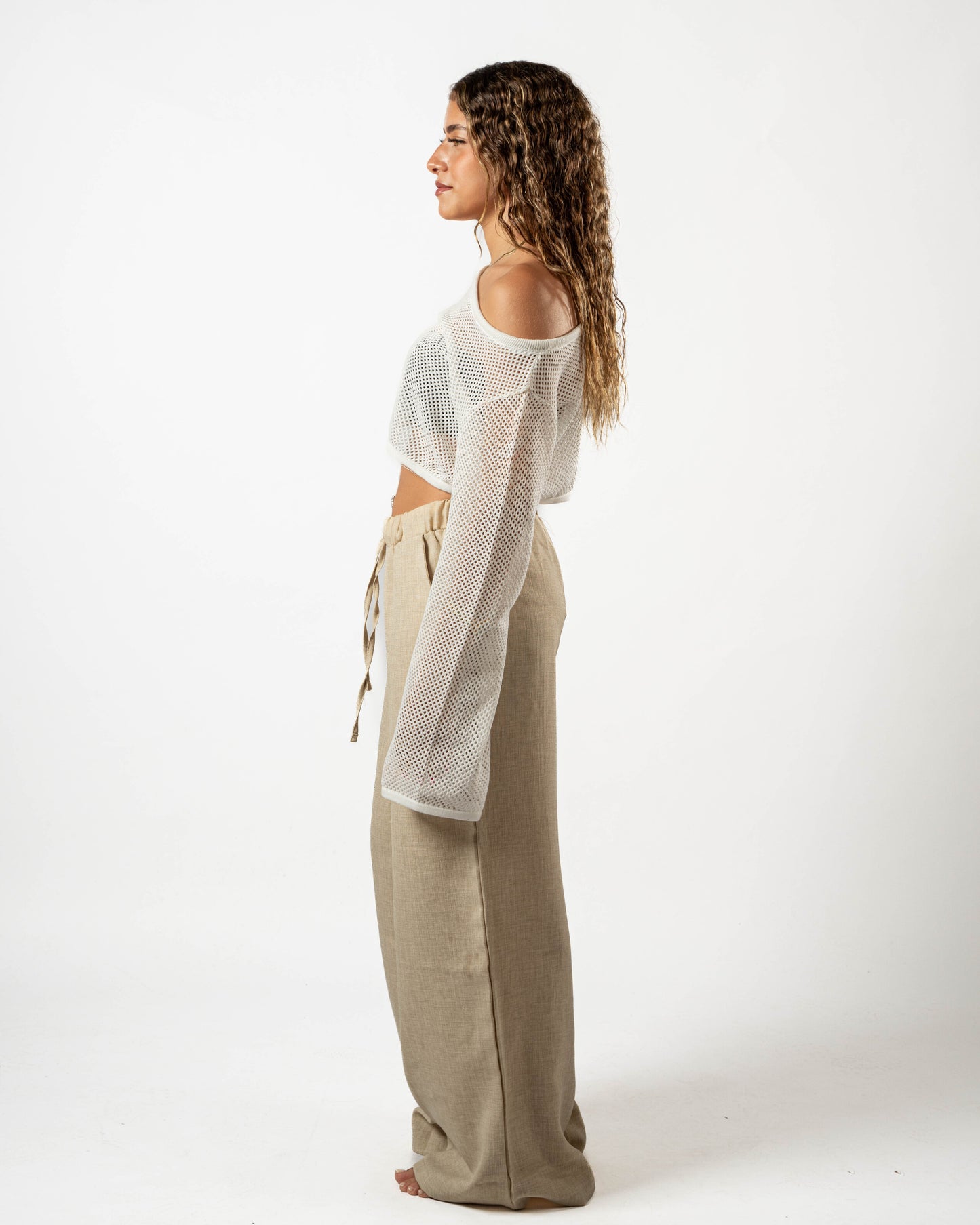 Beige Wide Leg Pants