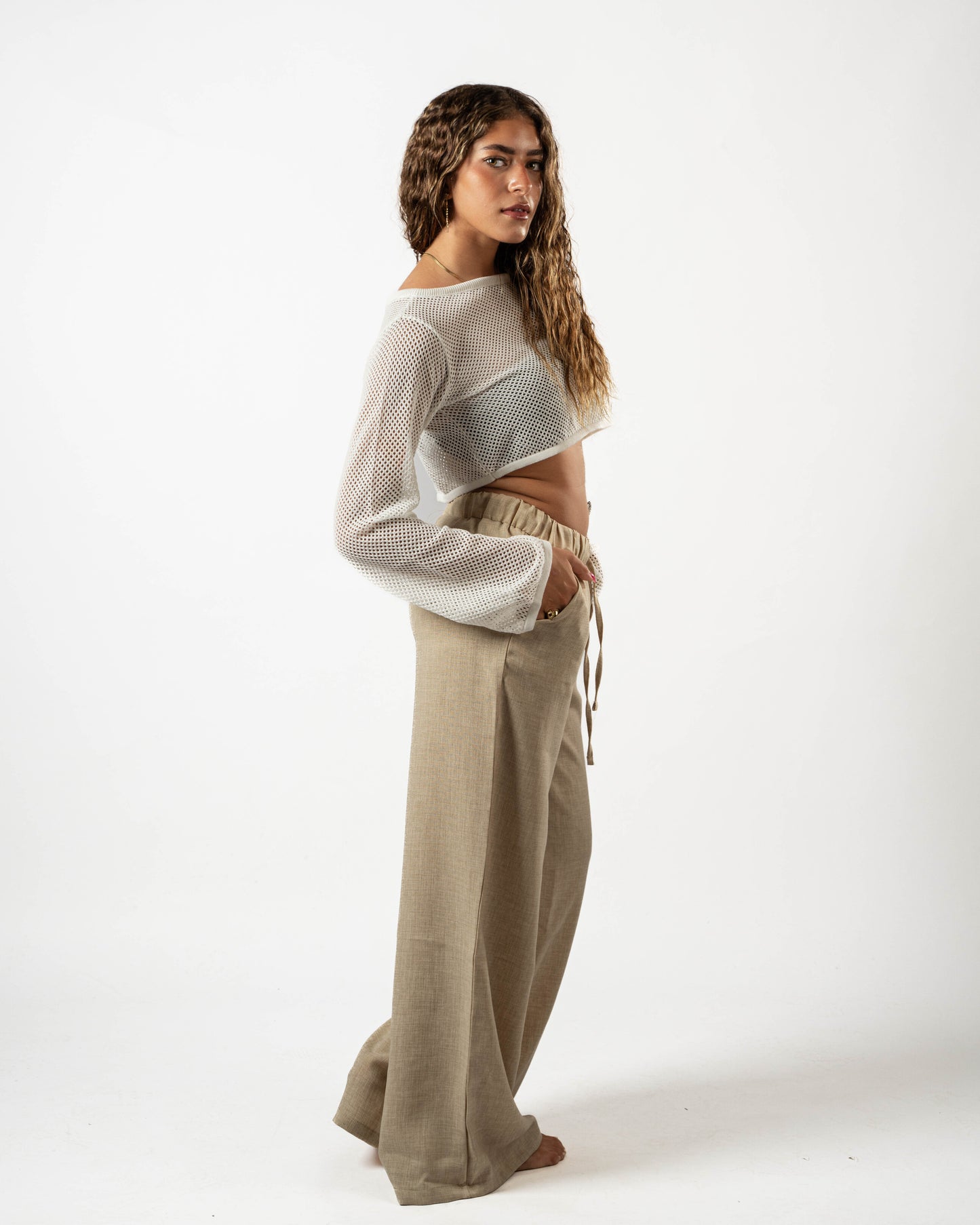 Beige Wide Leg Pants