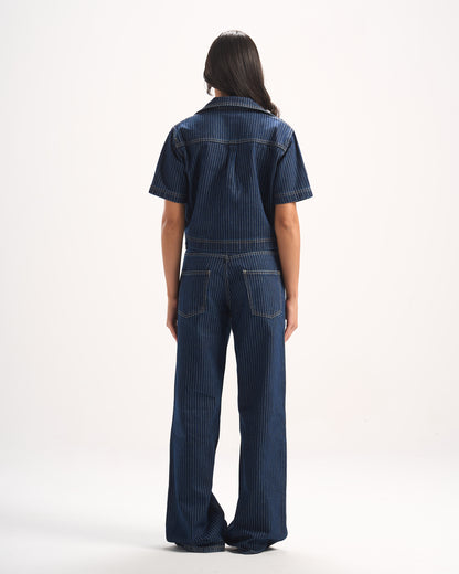 NAVY STRIPED DENIM PANTS
