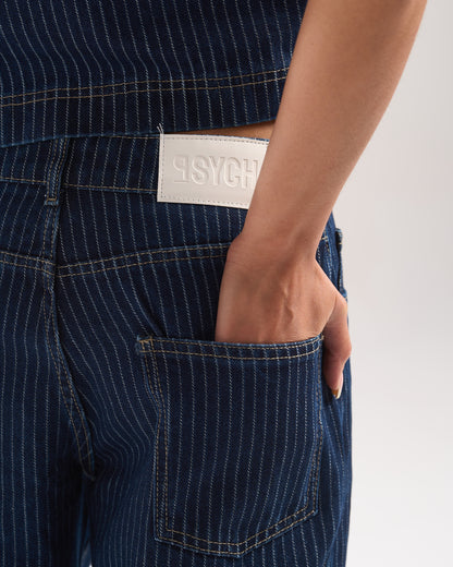 NAVY STRIPED DENIM PANTS