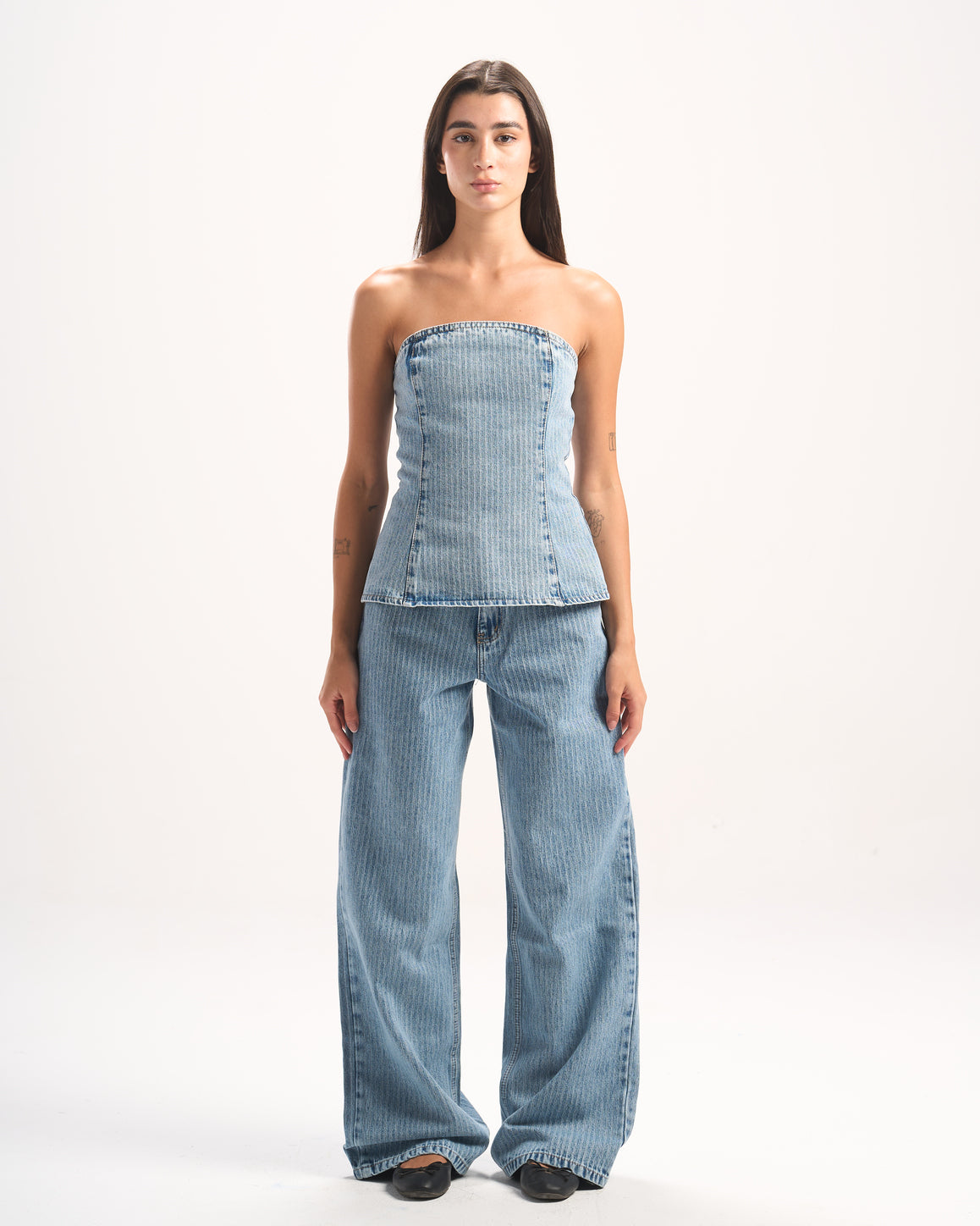 LIGHT BLUE STRIPED DENIM PANTS