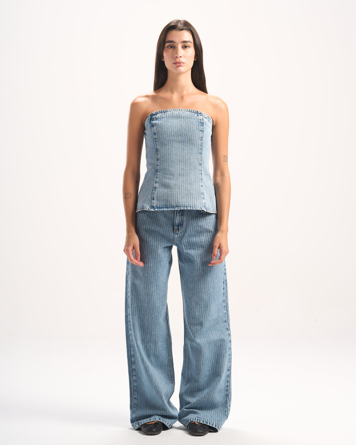 LIGHT BLUE STRIPED DENIM PANTS