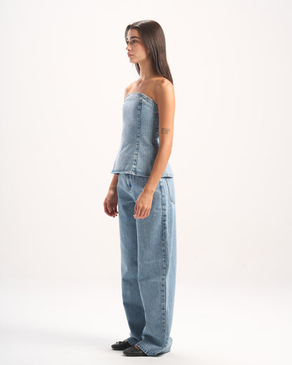 LIGHT BLUE STRIPED DENIM PANTS