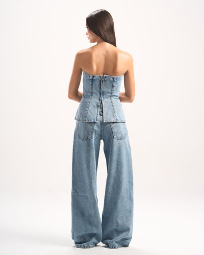 LIGHT BLUE STRIPED DENIM PANTS