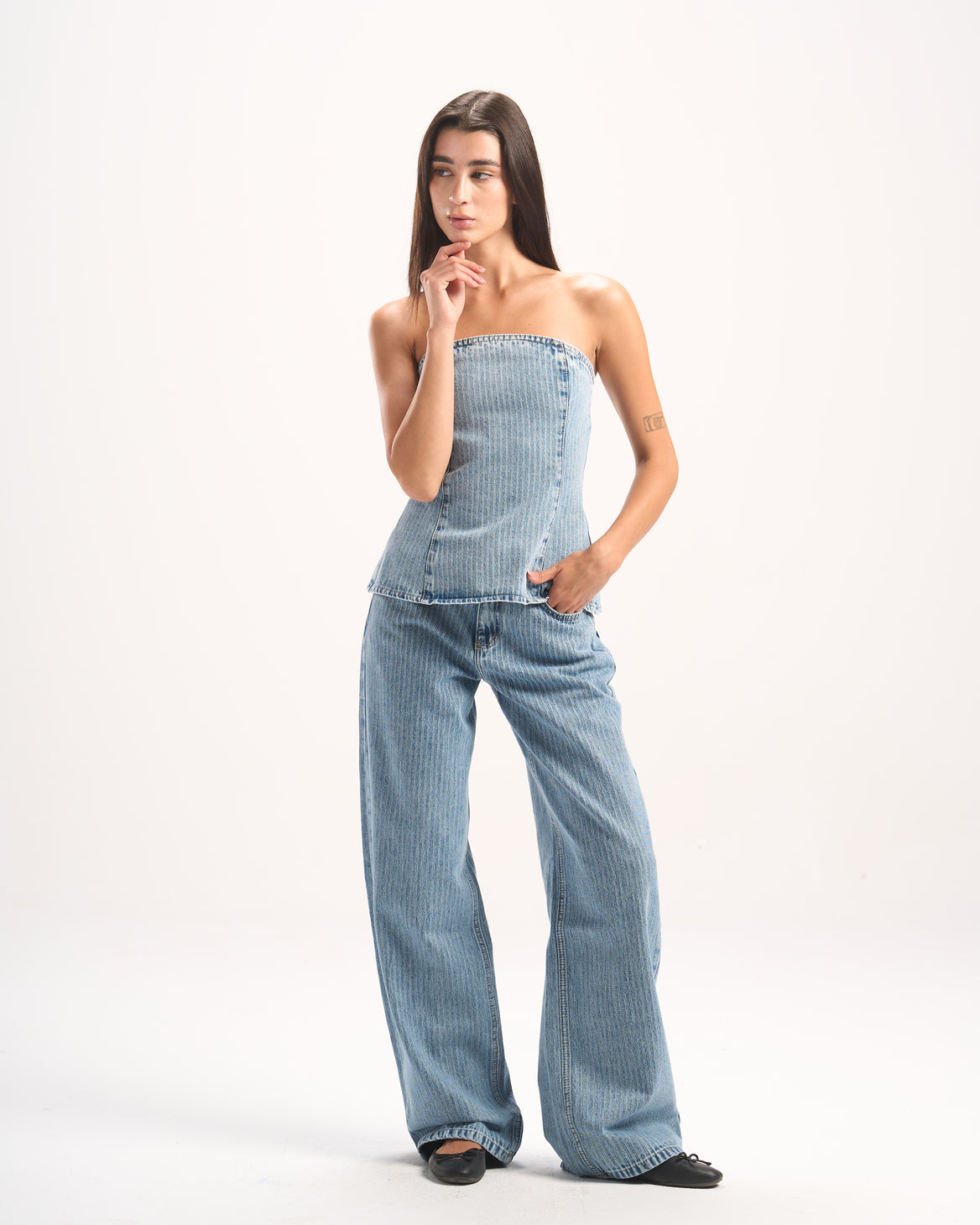 LIGHT BLUE STRIPED DENIM PANTS