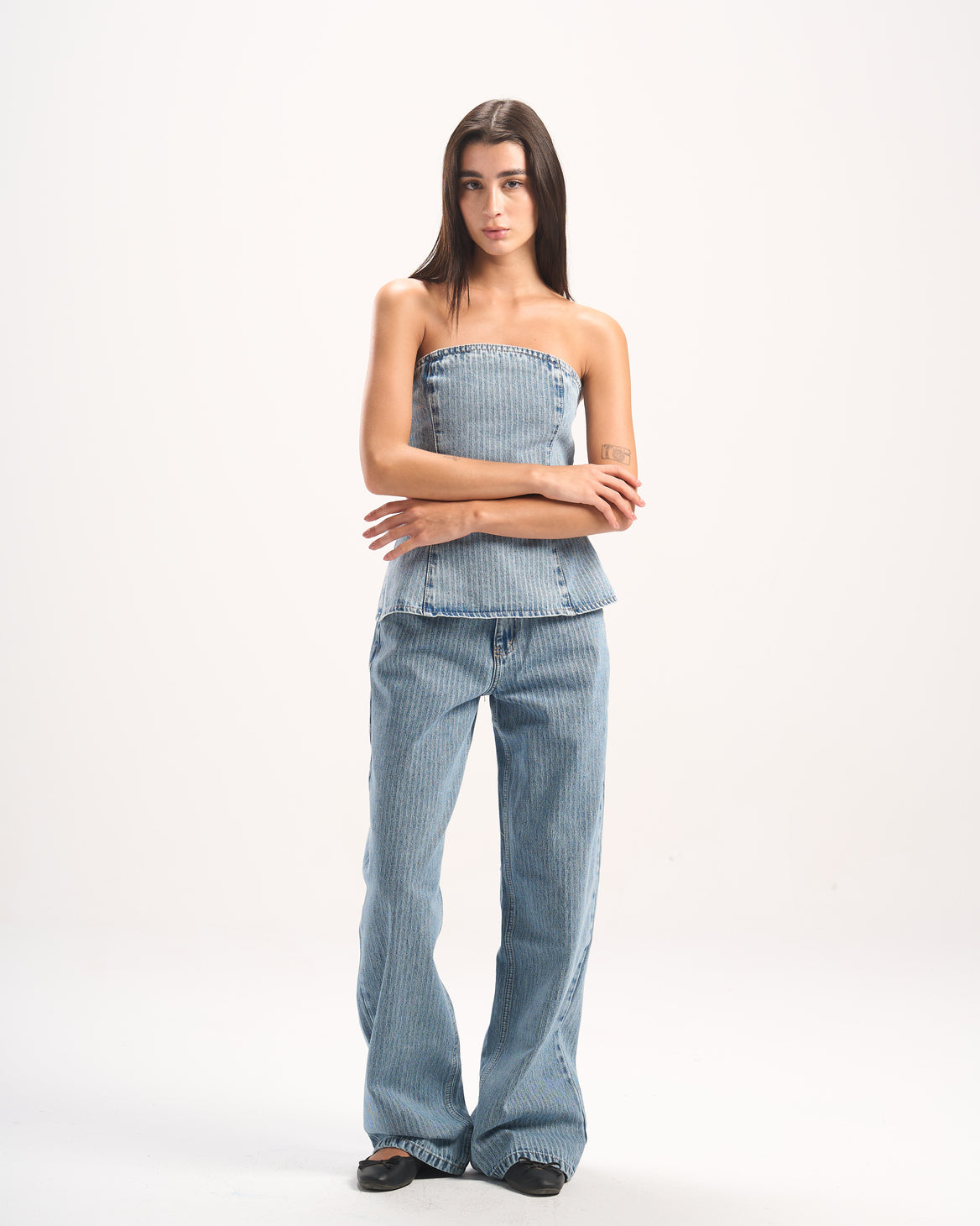 LIGHT BLUE STRIPED DENIM PANTS