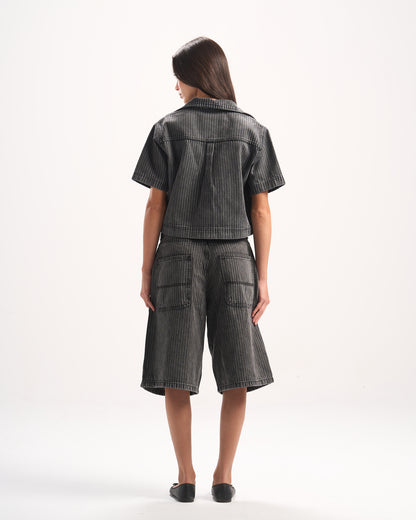 DARK GREY STRIPED JORTS