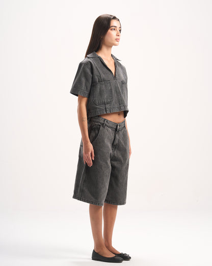 DARK GREY STRIPED JORTS