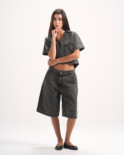DARK GREY STRIPED JORTS