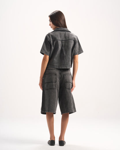 DARK GREY STRIPED JORTS