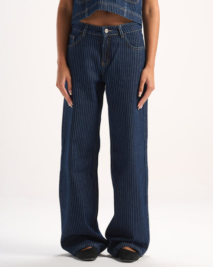 NAVY STRIPED DENIM PANTS