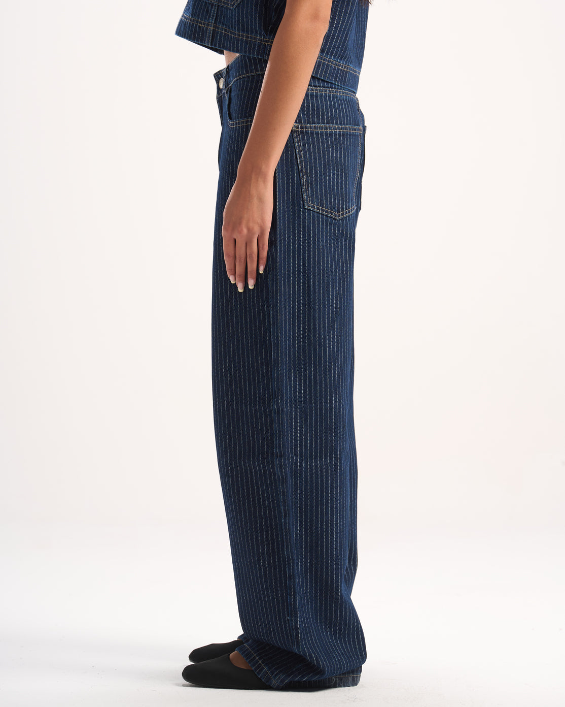NAVY STRIPED DENIM PANTS