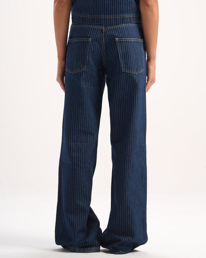 NAVY STRIPED DENIM PANTS