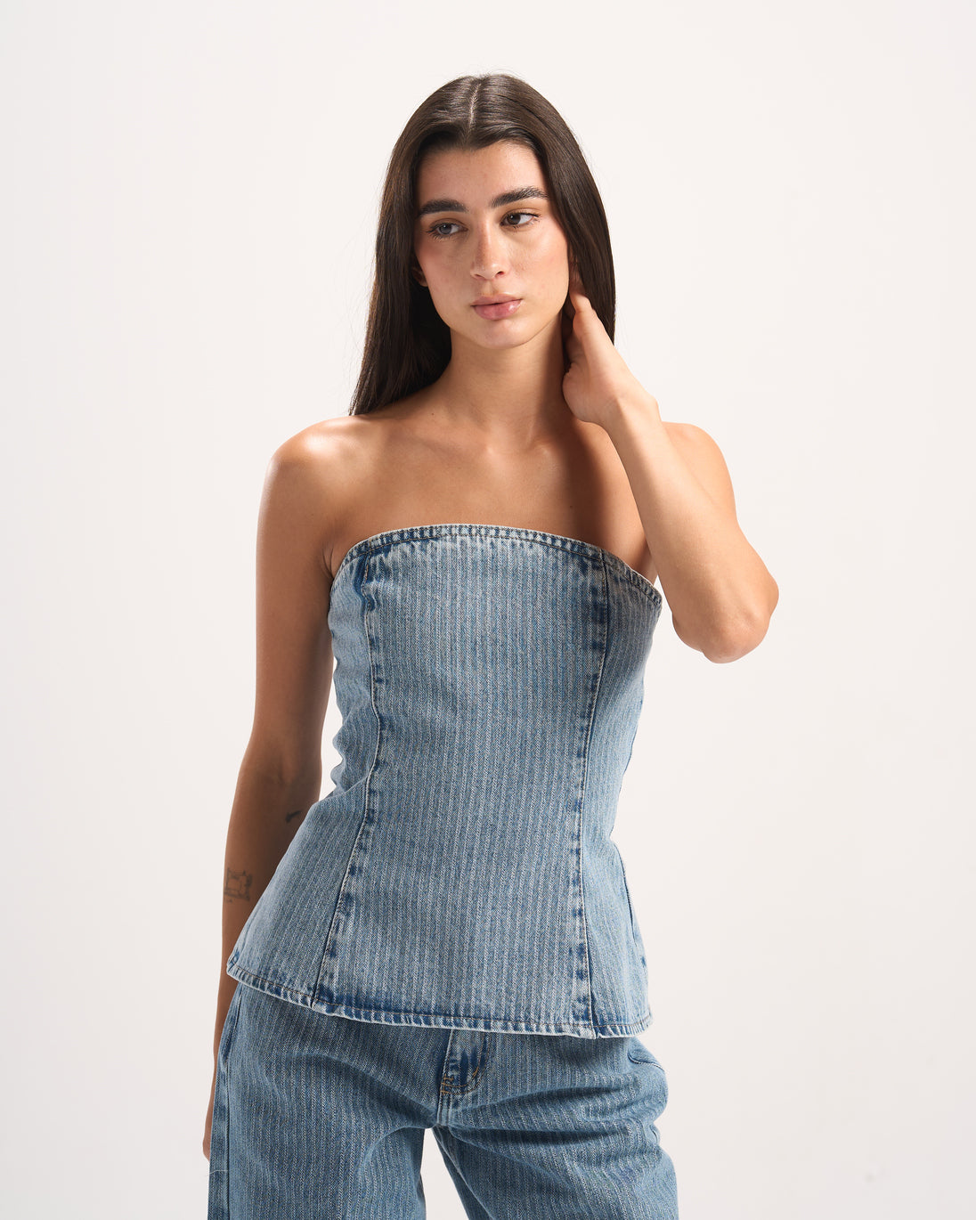 LIGHT BLUE STRIPED DENIM CORSET