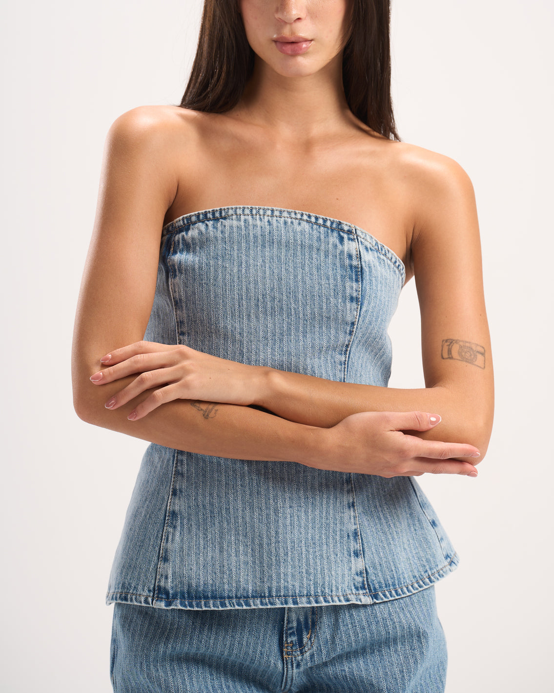 LIGHT BLUE STRIPED DENIM CORSET