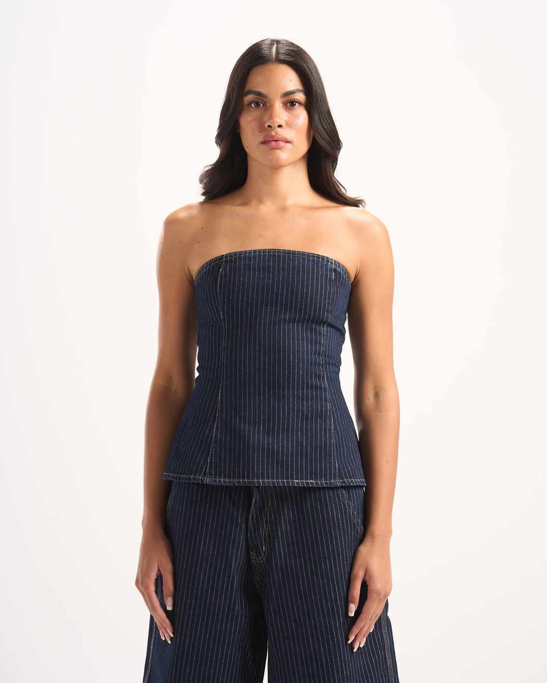 NAVY STRIPED DENIM CORSET