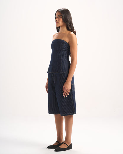 NAVY STRIPED DENIM CORSET