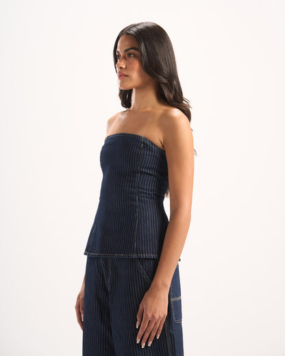 NAVY STRIPED DENIM CORSET