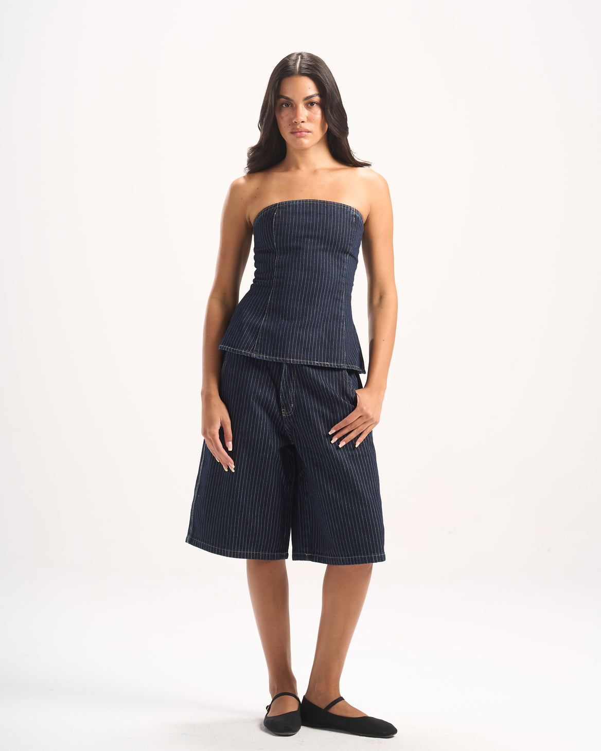 NAVY STRIPED DENIM CORSET