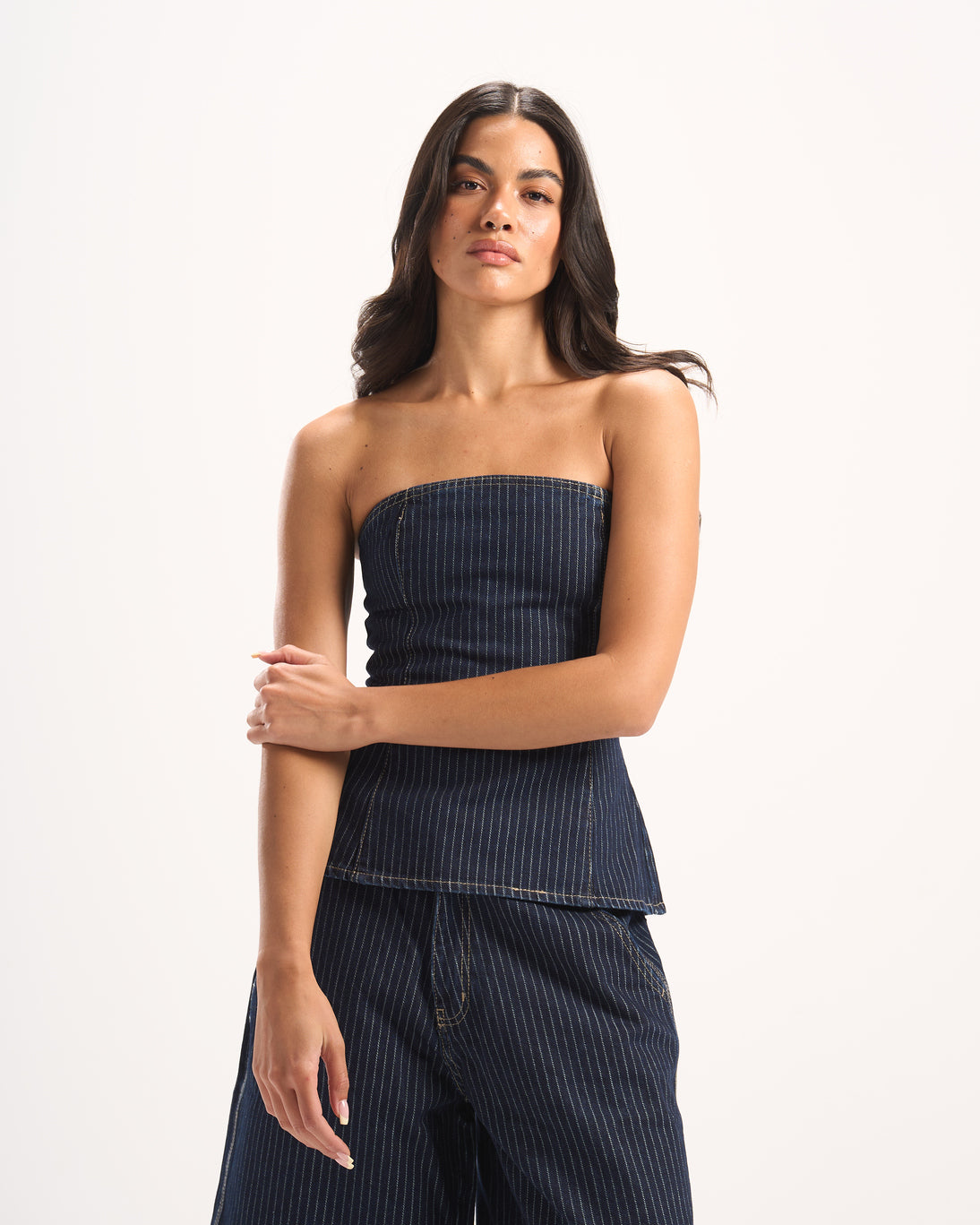 NAVY STRIPED DENIM CORSET