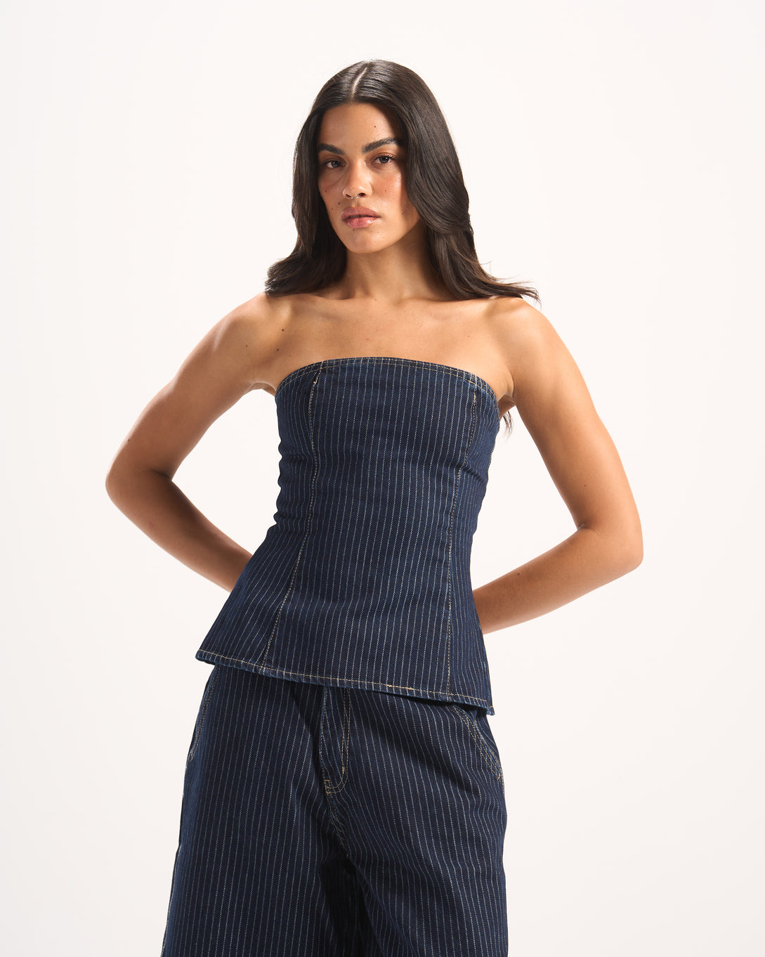 NAVY STRIPED DENIM CORSET