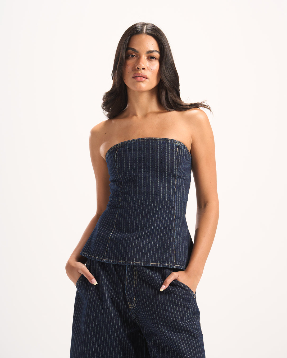 NAVY STRIPED DENIM CORSET