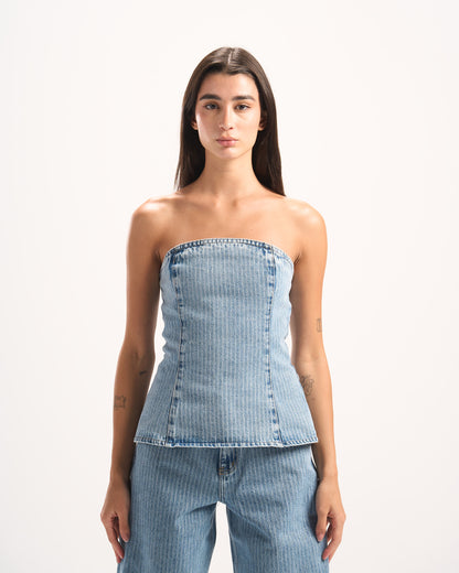 LIGHT BLUE STRIPED DENIM CORSET