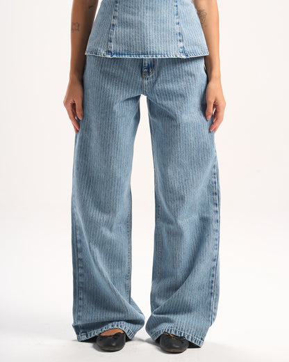 LIGHT BLUE STRIPED DENIM PANTS