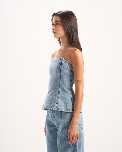 LIGHT BLUE STRIPED DENIM CORSET