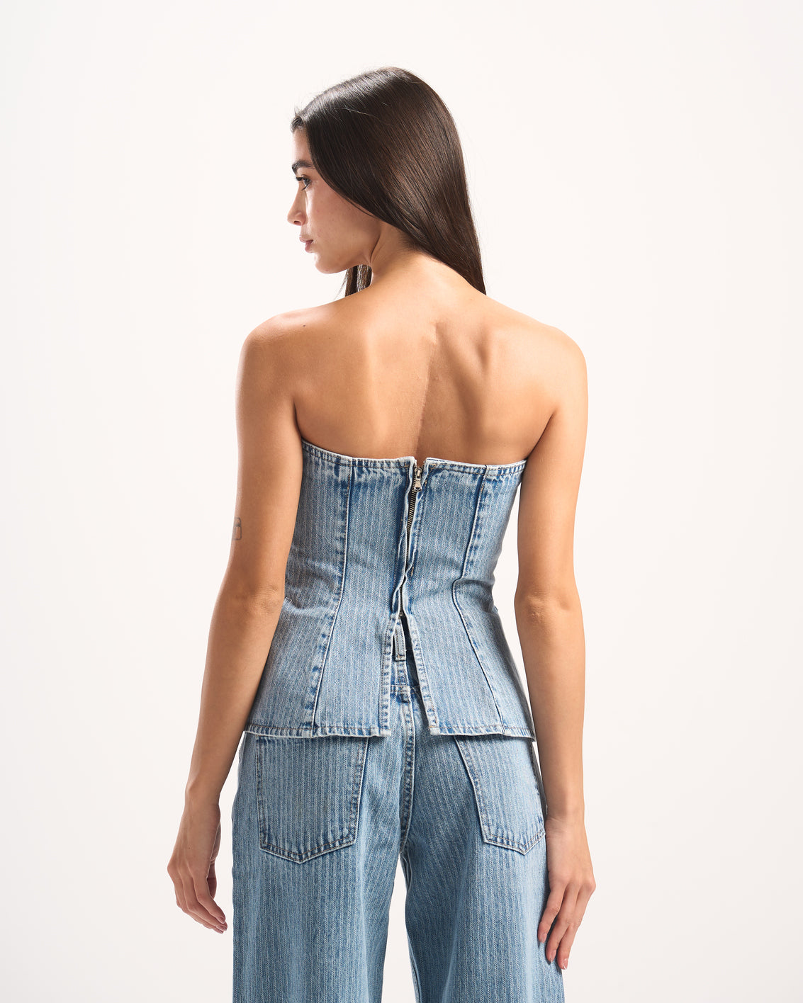 LIGHT BLUE STRIPED DENIM CORSET
