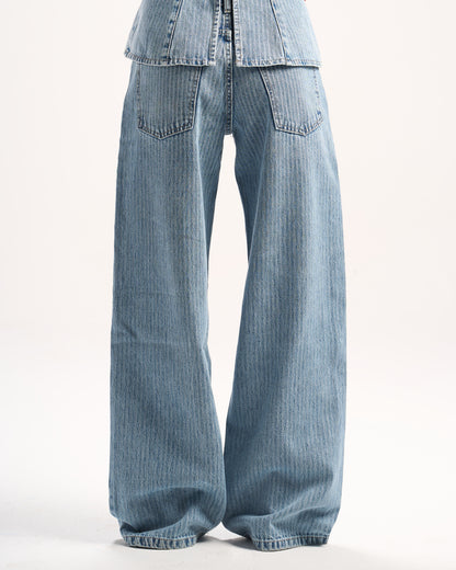 LIGHT BLUE STRIPED DENIM PANTS