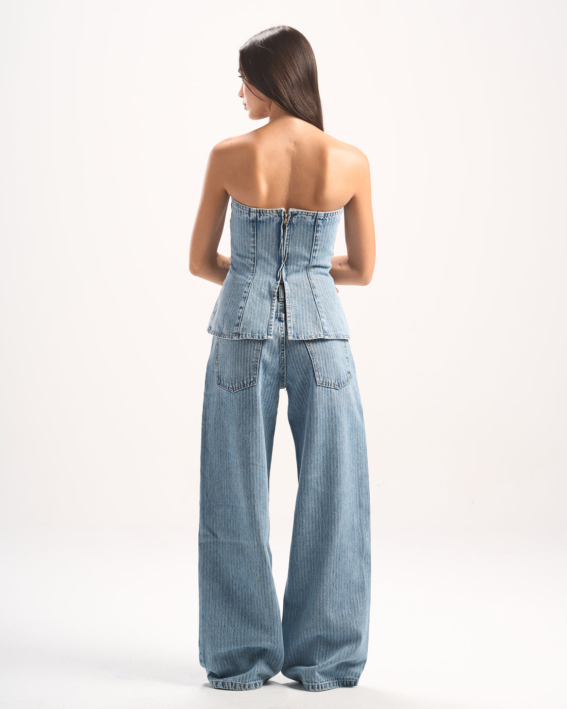 LIGHT BLUE STRIPED DENIM CORSET