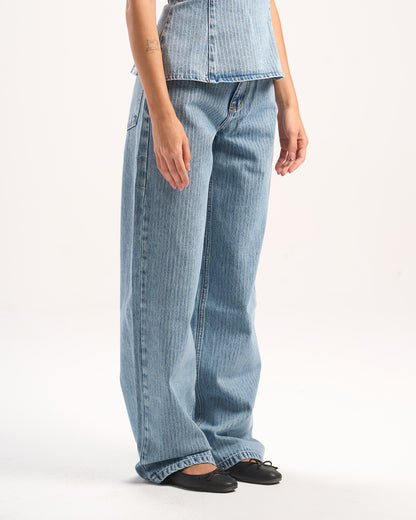 LIGHT BLUE STRIPED DENIM PANTS