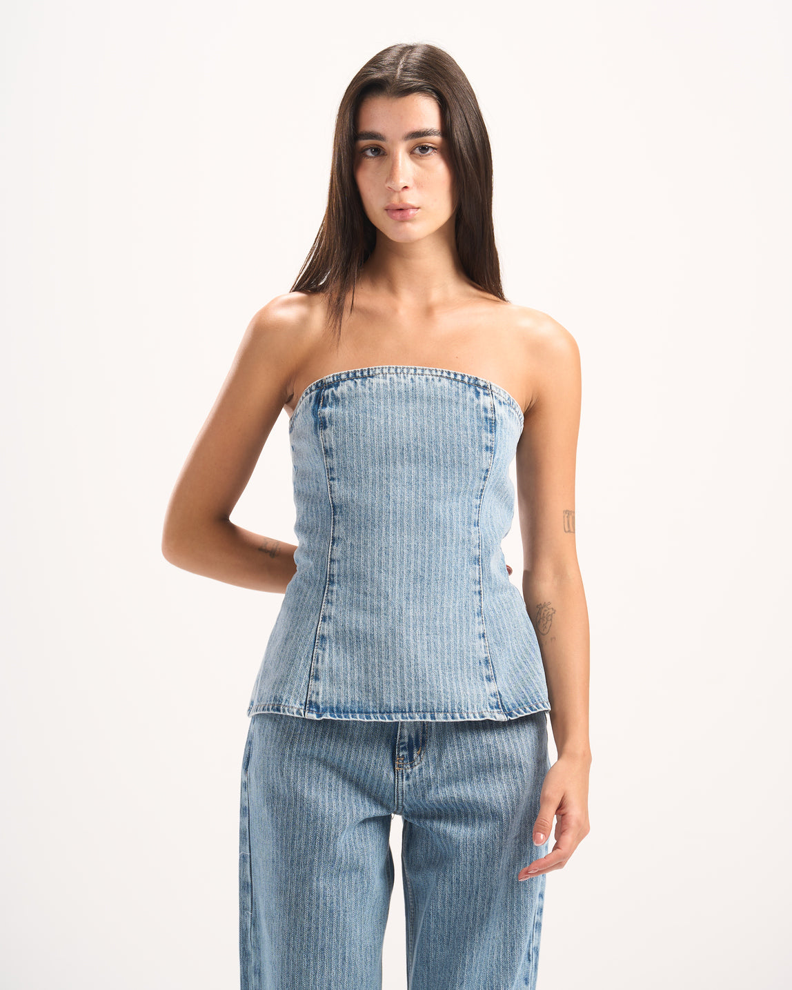 LIGHT BLUE STRIPED DENIM CORSET