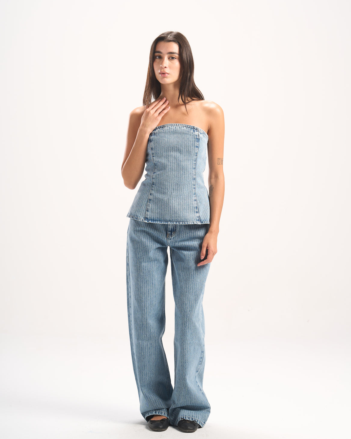LIGHT BLUE STRIPED DENIM CORSET