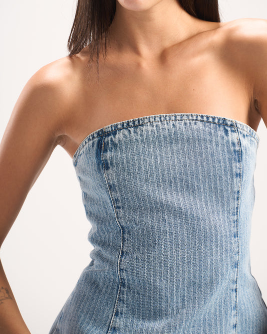 LIGHT BLUE STRIPED DENIM CORSET