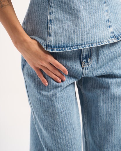 LIGHT BLUE STRIPED DENIM CORSET