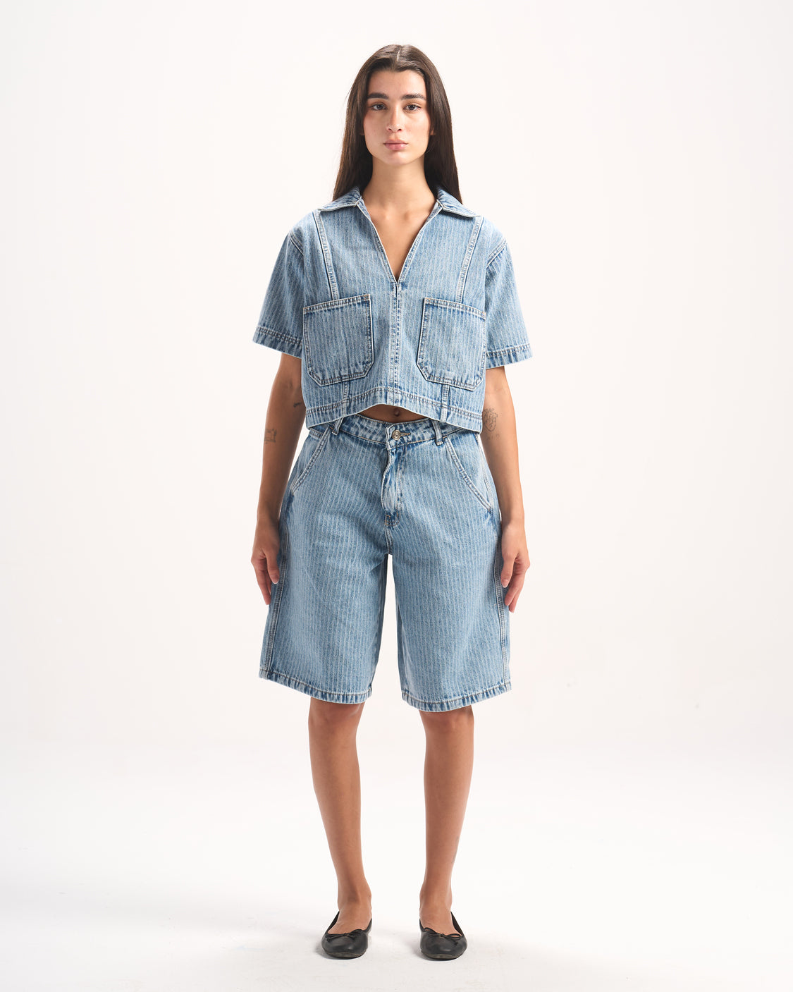 LIGHT BLUE STRIPED JORTS