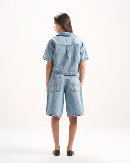 LIGHT BLUE STRIPED JORTS