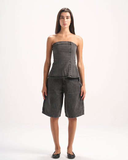 DARK GREY STRIPED DENIM CORSET