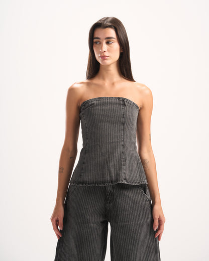 DARK GREY STRIPED DENIM CORSET