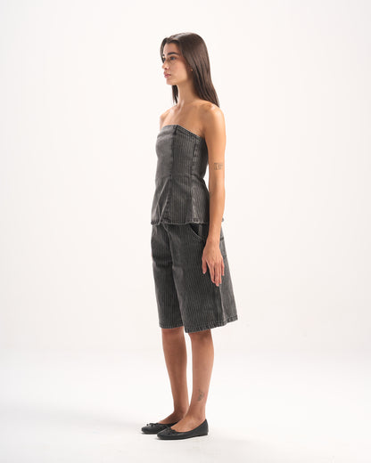 DARK GREY STRIPED DENIM CORSET