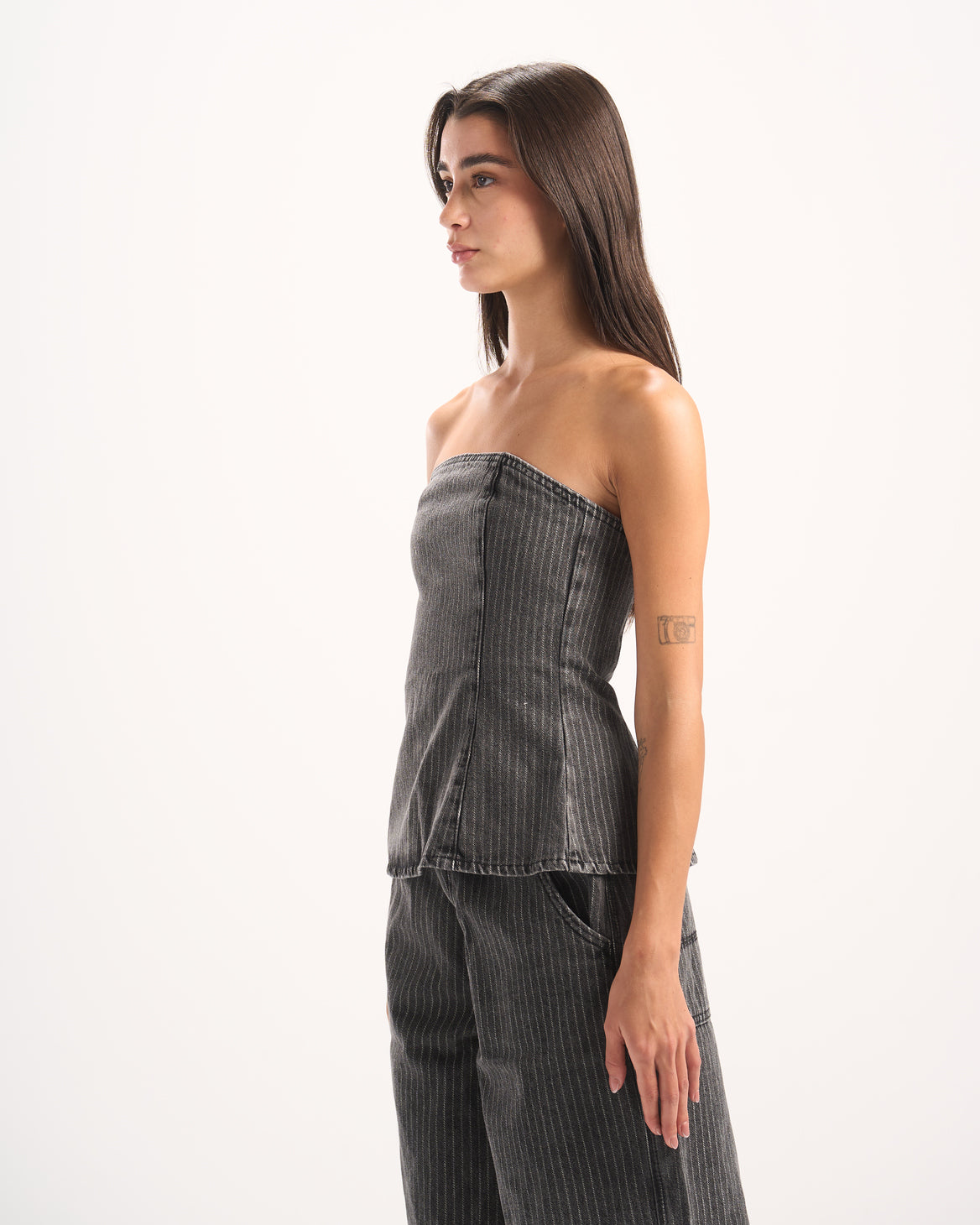 DARK GREY STRIPED DENIM CORSET
