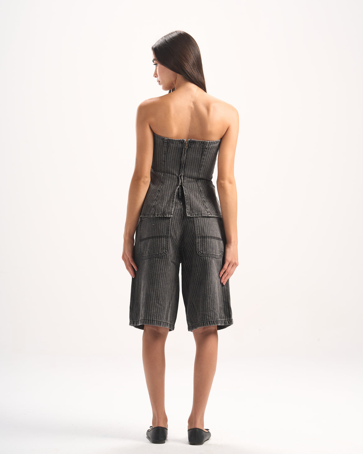 DARK GREY STRIPED DENIM CORSET