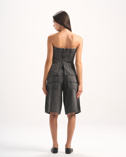 DARK GREY STRIPED DENIM CORSET